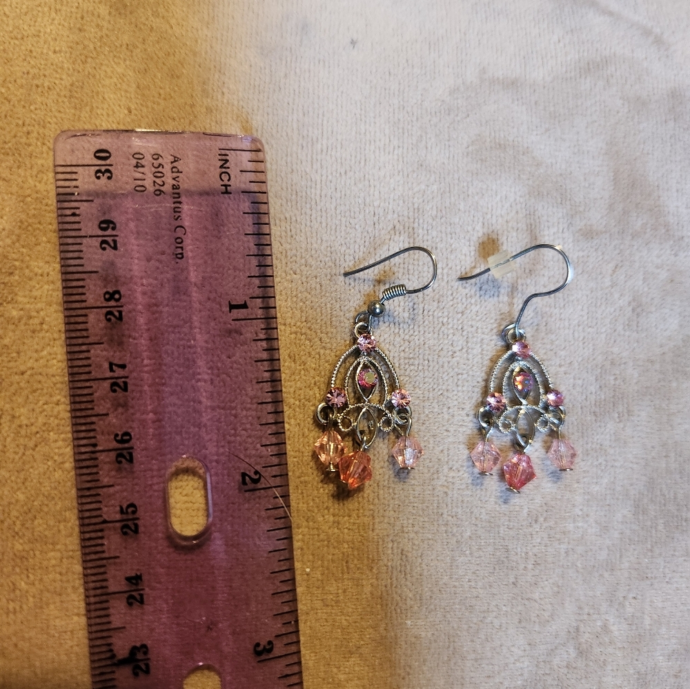 Elegant Silver and Pink Dangle Earrings